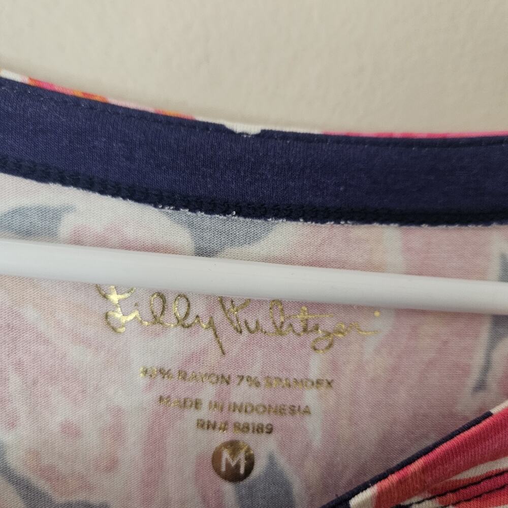 Lilly Pulitzer Pink Blue Dress 3/4 sleeve Floral Size Medium - Picture 6 of 9